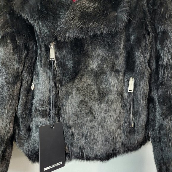 NWT~$1195~DSQUARED2~KIDS 8~BLACK GENUINE LEATHER REAL FUR BIKER MOTO COAT JACKET - Picture 10 of 16